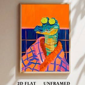 Resim 1 adet Çerçevesiz Minimalist Timsah Tuval Baskı - Canlı Pembe Kitch Duvar Sanatı, Moda Gözlükleri & Ekose Gömlek ile, Yatak Odası, Banyo, Oturma Odası veya Yurt için Modern Dopamin Dekoru, Yatak Odası Duvar Sanatı | Minimalist Timsah Baskı | Cesur Renk Tasarımı, 2D, Oda Dekoru için Mükemmel 