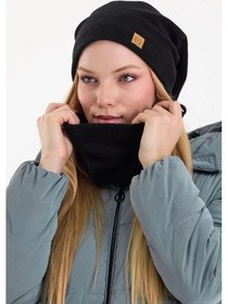 Resim Erkek Kadın %100 Mikro Polar Çift Katlı Winter's Coming Bere Boyunluk Takım - Standart / Siyah-kadın Siyah-kadın 