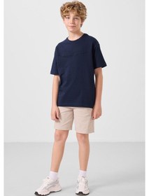 Resim Lacivert-taş Pamuklu Oversize Fit Dokuma Hafif Esnek Chino Erkek Çocuk Şort Takım - 11279 Lacivert 