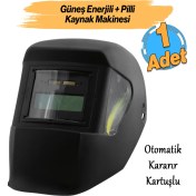 Resim Güneş Enerjili Pilli Otomatik Kararan Baş Maskesi Siperlik Kartuşlu Kaynak Gözlüğü Düz Başlık 