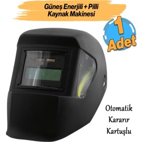 Resim Güneş Enerjili Pilli Otomatik Kararan Baş Maskesi Siperlik Kartuşlu Kaynak Gözlüğü Düz Başlık 