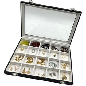 Resim Dijital Çarşı 20 Bölmeli Yüzük Küpe Çok Amaçlı Malzeme Takı Kutusu Siyah 