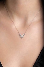 Resim So CHIC... Beyaz Altın Sertifikalı Premium Markiz Taşlı Created Melek Kanadı Kolye 