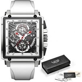 Resim Hanyang Gümüş Beyaz 2021 Yeni Erkek Saatler Lıge Üst Marka Lüks Su Geçirmez Kuvars Kare Erkekler Için Tarih Spor Içi Boş Saat Erkek Relogio Masculino (Yurt Dışından) 