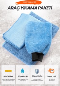 Resim DAT35 Milanodry Mikrofiber Oto Araba Temizlik Paketi 50×70 cm Kurulama Havlusu Cam Bezi Yıkama Eldiveni 