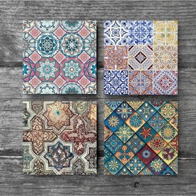 Resim Etnik Desen Taş Bardak Altlığı Seti - 4 Parça - Dekoratif, Rustik Mutfak Aksesuarı, 10x10 cm, Kaydırmaz Tabanlı, Şık ve Dayanıklı SC111 