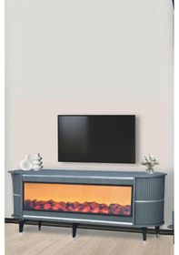 Resim Trend Şömineli Tv Sehpası Uygulamalı 7 Renk Hoparlörlü Antrasit Gümüş Detaylı 160x67x40 Cm 