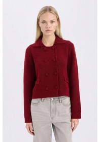 Resim DeFacto Regular Fit Polo Yaka Basic Düz Düğmeli Triko Hırka E2289AX24WNBR93 Bordo 