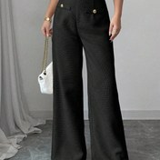 Resim Kadınların Yüksek Bel Geniş Bacaklı Pantolonları - Faux Cebi Olan Rahat Şık Düz Bacaklı Pantolonlar, Ofis ve Rahat Giyim İçin Katı Siyah Tüm Mevsim Konforu, Yüksek Bel Tayt, Çok Yönlü Gardırop Temeli, Modern Geniş Bacaklı, Kaliteli Dikiş, Şık Alt Giyim, Moda Bilinci Olan Alıcılar 