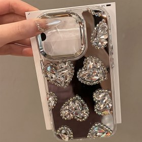 Resim Stil 3D Parıltılı Taşlı Kalp Telefon Kılıfı Iphone 16, 15, 14, 13, 11, 12 Pro Max için - Sevimli Ayna Şok Geçirmez Koruyucu Arka Kapak 