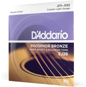 Resim AyrStore Daddario Ej26 Akustik Gitar Tel Seti, Phosphor-Bronze, Custom Li 