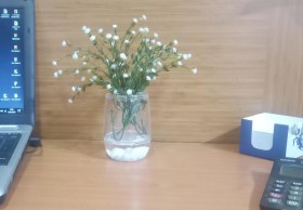 Resim 2 Adet Vazo Dahil,vazoda Çiçek,beyaz Yapay Çiçek,vazo Dekoratif Beyaz İncili 8x8x16cm Çok Renkli 