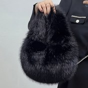 Resim 1 adet Zarif Suni Kürk Kadın El Çantası - Fermuarlı, Sabit Askılı ve Polyester Astarlı Yumuşak Peluş El Çantası, Siyah/Beyaz/Pembe, Günlük veya Resmi Durumlar için Şık Günlük Aksesuar, Günlük El Çantası | Şık El Çantası | Yumuşak Dokulu Çanta 
