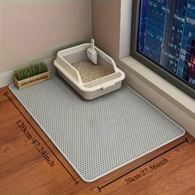 Resim 27.6x47.2 inç/70x120 cm Ekstra Büyük Çift Katlı Kedi Tuvalet Matı, Sıçramaya ve Sızdırmaz EVA Malzeme, Kaymaz & Kolay Temizlenebilir, Su Geçirmez Koku Bariyeri - Kedi Kabları ve Evcil Hayvan Ürünleri İçin İdeal | Dayanıklı Yıkanabilir Kedi Pedi, Dökülmeye Karşı Tasarım, Kolay Temiz Yüzey, Çoklu Kedi Evleri 