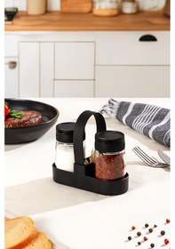 Resim 00467 Siyah Drop 2li Standlı Tuzluk Biberlik Seti - 100ml Açık Gri 