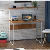Resim Dehalimited G Masa 100X50 Metal Iskeletli Parlak Bambu Yüzey Ders Çalışma Ve Bambu - Beyaz 