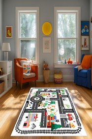 Resim Kessy Home Studio Eğitici Yol Desenli Çocuk Oyun Halısı Dijital Baskı Yıkanablir Kaymaz Taban Çocuk Odası Halısı 4 