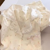 Resim Kayısı Non-Stretch Yüksek Kaliteli Model Çiçek Desenli Pijama Seti Kadınlar Yaz Kısa Kollu Şort İki Parça Set Tatlı Dışarıda Giyilebilir Ev Giysileri Çift Kısa Bol Cardigan Casual İnce Sui 