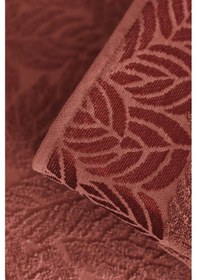 Resim 2'li Jakarlı Yaprak Desenli %100 Pamuk El Yüz Havlusu-50x90cm Terra Terra 