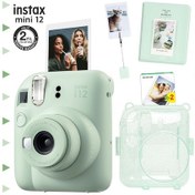 Resim Fujifilm Instax Mini 12 Fotoğraf Makinesi + 20'li Film + Kıskaçlı Stand + Pvc Albüm + Simli Pleksi Kılıf Seti Yeşil 