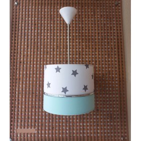 Resim Onay Avize Beyaz Yıldızlı Yeşil M-347 Elkamentli Avize Kumaş Kaplama Çocuk Odası ve Bebek Odası Avize Sarkıt 