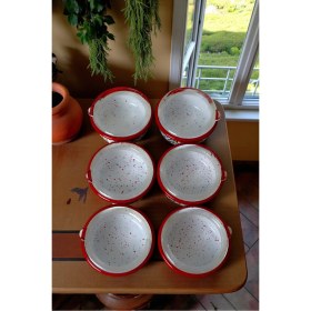 Resim İnci Emaye 6 Parça Orta Boy,kapaklı,desenli Emaye Kahvaltı Seti,sunum,kahvaltı Tabağı, Reçellik,zeytin 