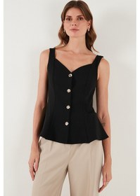 Resim Lela Fitted Fit V Yaka Düğmeli Bayan Yelek 611Fyl145 Siyah 