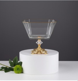 Resim Çnr Home Collection Paşabahçe Metal Ayakli Gold Detayli Cam Büyük Boy Salata-servis -sunum Kasesi Gold 