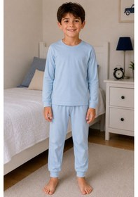Resim Zuzunga Soft Mavi %100 Pamuk Basic Erkek Çocuk Pijama Takımı 