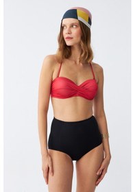 Resim Akbeniz Kadın Straplez Kırmızı Yüksek Bel Bikini Takımı 