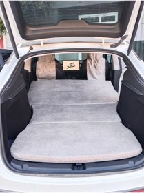 Resim Shop-set Tesla - Model Y Uyumlu Oto Arka Koltuk Yatağı - KREM - 6 Cm Kuştüyü Sünger, Yastıklı, Çantalı 