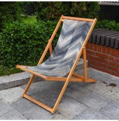 Resim Mavi Geometrik Katlanır Şezlong Ahşap Fırınlanmış Gürgen Ağacı, Süet Kumaş Çok Renkli 