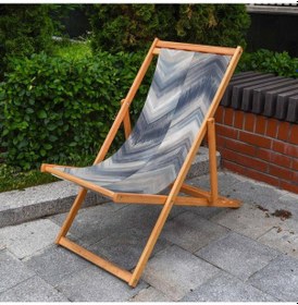 Resim Mavi Geometrik Katlanır Şezlong Ahşap Fırınlanmış Gürgen Ağacı, Süet Kumaş Çok Renkli 