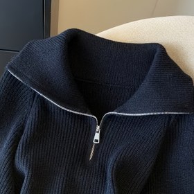 Resim Kadın Rahat Yüksek Yaka Fermuarlı Hırka - Uzun Kollu, Fitilli Doku, Düğme Detaylı Günlük Sonbahar/Kış Kazak, Günlük Kışlık Giyim | Fitilli Hırka | Yapı, Hırka Kazak 