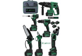 Resim Jetvolt Profesyonel 21V 2.0AH Bez Çantalı Kömürsüz Darbeli 6'lı Set - Yeşil 