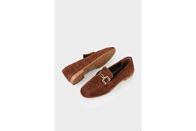 Resim Elle Kahve Deri Kadın Loafer 