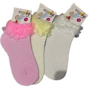 Resim Kız Dantelli Çorap Krem 