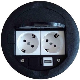Resim Masa Üstü Priz Kutusu Gömme Tip Siyah + 2 Ad. Priz + 1 Ad. USB Ge 