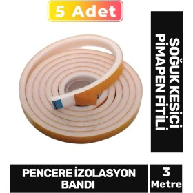 Resim 5 Adet 3 Metre Izolasyon Bandı Yapışkanlı Cam Yalıtım Süngeri Rüzgar Soğuk Kesici Pimapen Fitili 