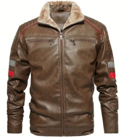 Resim NYC GİYİM TEKSTİL İçi Kürklü Kolları Yatay Kırmızı ve Gri Çizgili Mont 