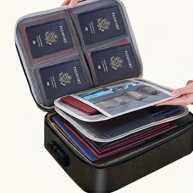 Resim 1 Adet Belge Çantası (Kilitli), 3 Katlı Dayanıklı Fermuarlı Dosya Saklama Kutusu, Seyahat İçin Taşınabilir Güvenli Doküman Çantası, Ev Organizatör Çanta - Laptop, Belgeler ve Sertifikalar için 