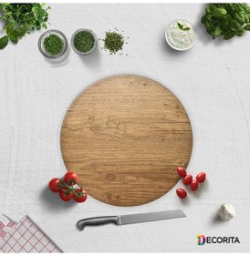 Resim Decorita Cam Kesme Tahtası Cam Kesme Tablası Retro Ahşap Görünümlü Çap 32 CM 