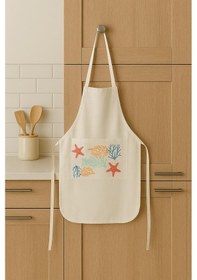 Resim Deniz Temalı Cepli Mutfak Önlüğü Pamuk Kumaş, Yumuşak Ve Hafif Yapı Ekru 