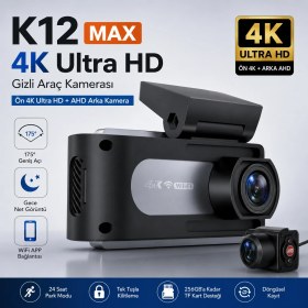 Resim Conio K12 Max 4K Araç Içi Kamera - Ön 4K + Arka Hd Kayıt, Wifi Destekli, Gece Görüşlü, 24 Saat Park Modlu Gizli Araç Kamerası 