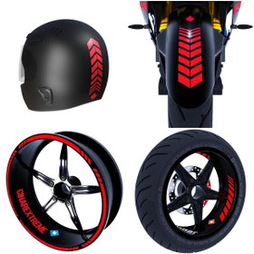 Resim Çınar Extreme Moto Rider 4'lü Sticker Seti Reflektif Kırmızı Iç Dış Jant Şeridi Kask Ve Çamurluk 