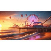 Resim Venspor Lunapark ve Balonlarla Gün Batımı Temalı Arkaplan, 200x150cm, Fon, Duvar Örtüsü 