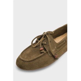 Resim Capone Outfitters Vicki Hakiki Deri Süet Bağcıklı Boncuklu Konfor Kadın Loafer Tekne Ayakkabısı 