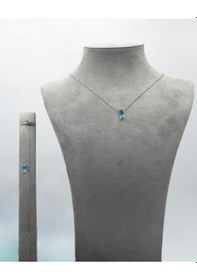 Resim 925 Ayar Gümüş Rodyum - Altın Kaplama 6 Ct Yarı Değerli Mavi Topaz Damla Taşlı Set -Raccolta Di Gocce 