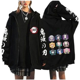 Resim Manga Baskılı Fermuarlı Sweatshirt Demon Slayer Mod.24 14551 Siyah 