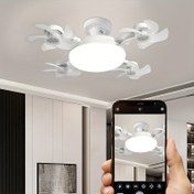 Resim 19.6 İnç Drone Tavan Fanı Işıklarla, Uzaktan Kumandalı 60W Ayarlanabilir Üç Renkli LED, Cam ve Plastik Geleneksel Tasarım, Yarı-Flush Montaj, Sert Kablolu, 4 Bıçaklı Oturma Odası, Yatak Odası, Mutfak için - Beyaz, Tavan Fanı | Geleneksel Tavan Fanı | Cam Panel Fanı 